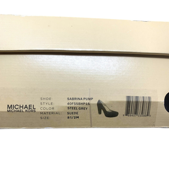 New Michael Kors Sabrina Steel Gray Suede Platform Pumps Sz 8.5 Chain Detail NWT - Picture 14 of 14